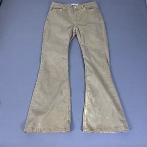 Mango MNG Jeans‎ Women's Size 10 Denim Tan Khaki Flare Mid Rise Boho 70s *Flaws*